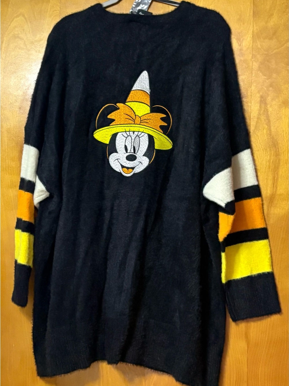 Torrid Disney Black Minnie Mouse Halloween Sweater with Yellow & Orange Accents